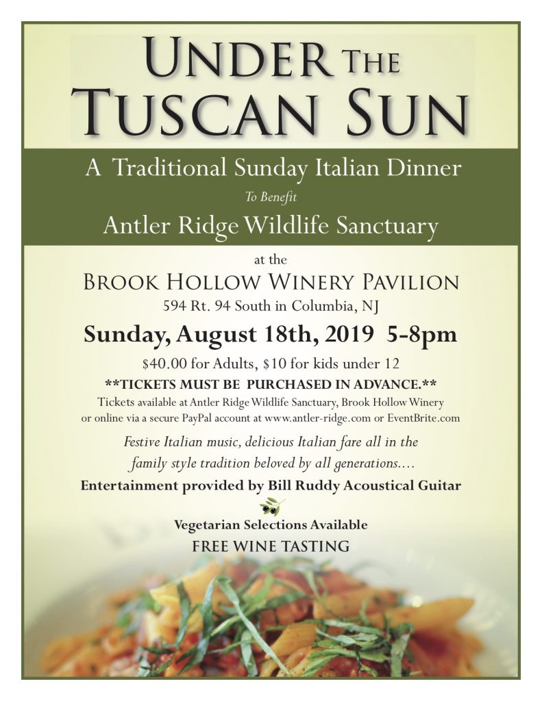 Under The Tuscan Sun Italian Dinner to Support Antler Ridge Wildlife Sanctuary